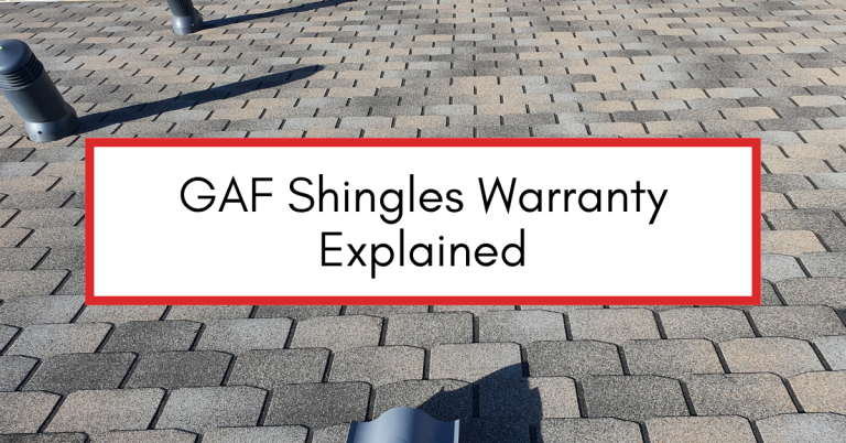 GAF roofing shingles installed on a house with a warranty certificate overlay — representing coverage details of GAF’s roofing warranty.