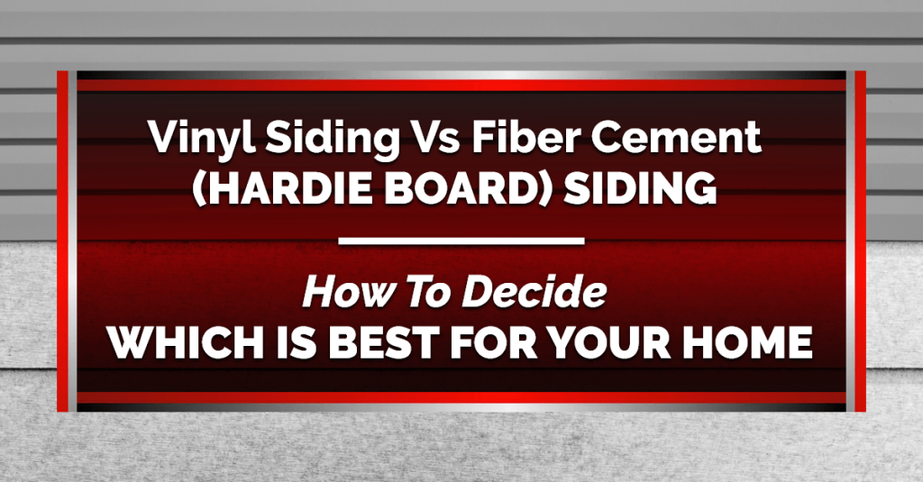 background image of siding with red text box that includes the title "Vinyl Siding vs Fiber Cement (Hardie Board) Siding"
