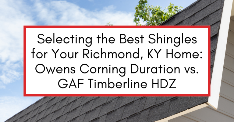 Graphic comparing Owens Corning Duration and GAF Timberline HDZ shingles for Richmond, KY homes, presented by AIC Roofing.