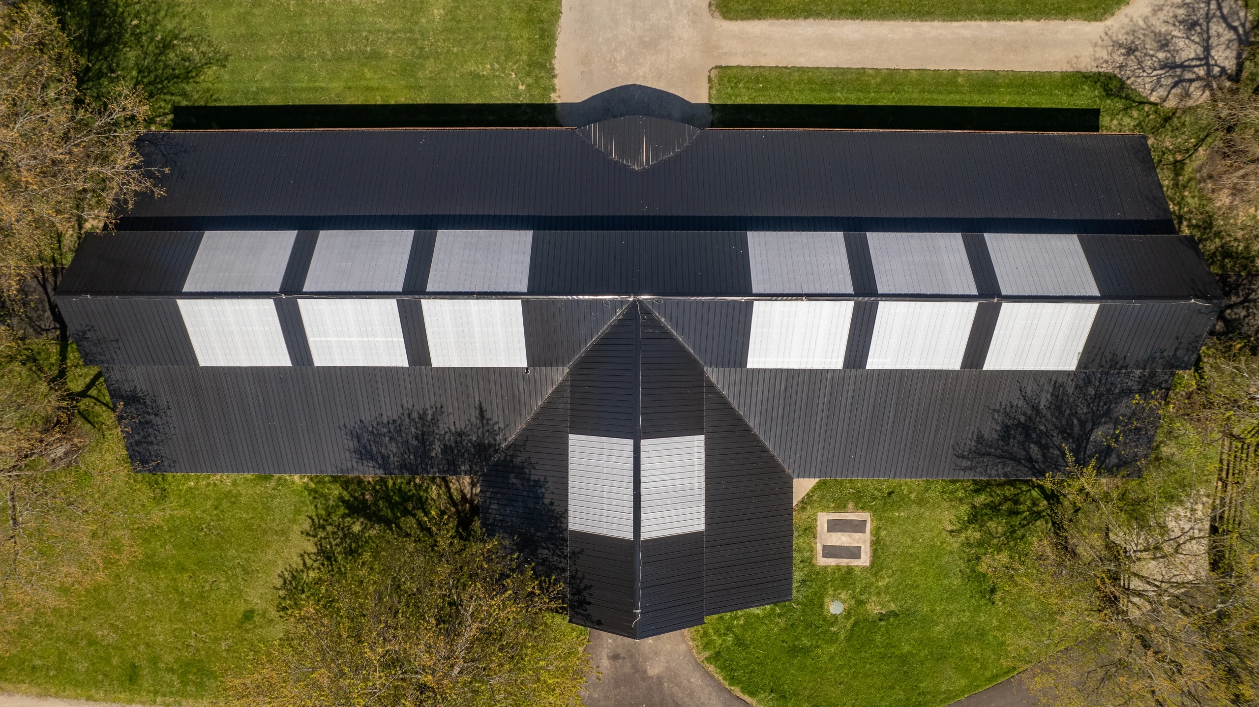 Aerial View of Durable Metal Barn Roof Replacement