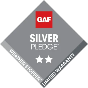 GAF Silver Pledge Limited Warranty logo for weather stopper roofing systems