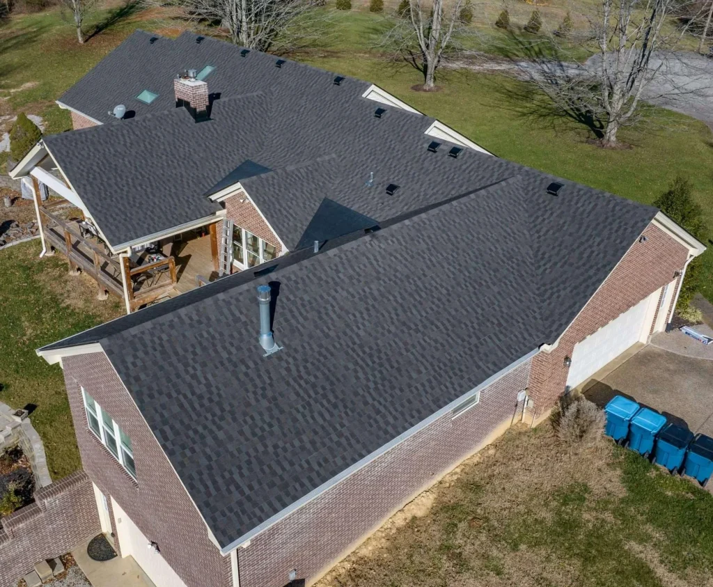 Upgrade your home with discounted premium roofing services. Roof replacement on a residential property in Crestwood KY featuring GAF Timberline HDZ shingles installed by a Crestwood Kentucky roofing contractor.