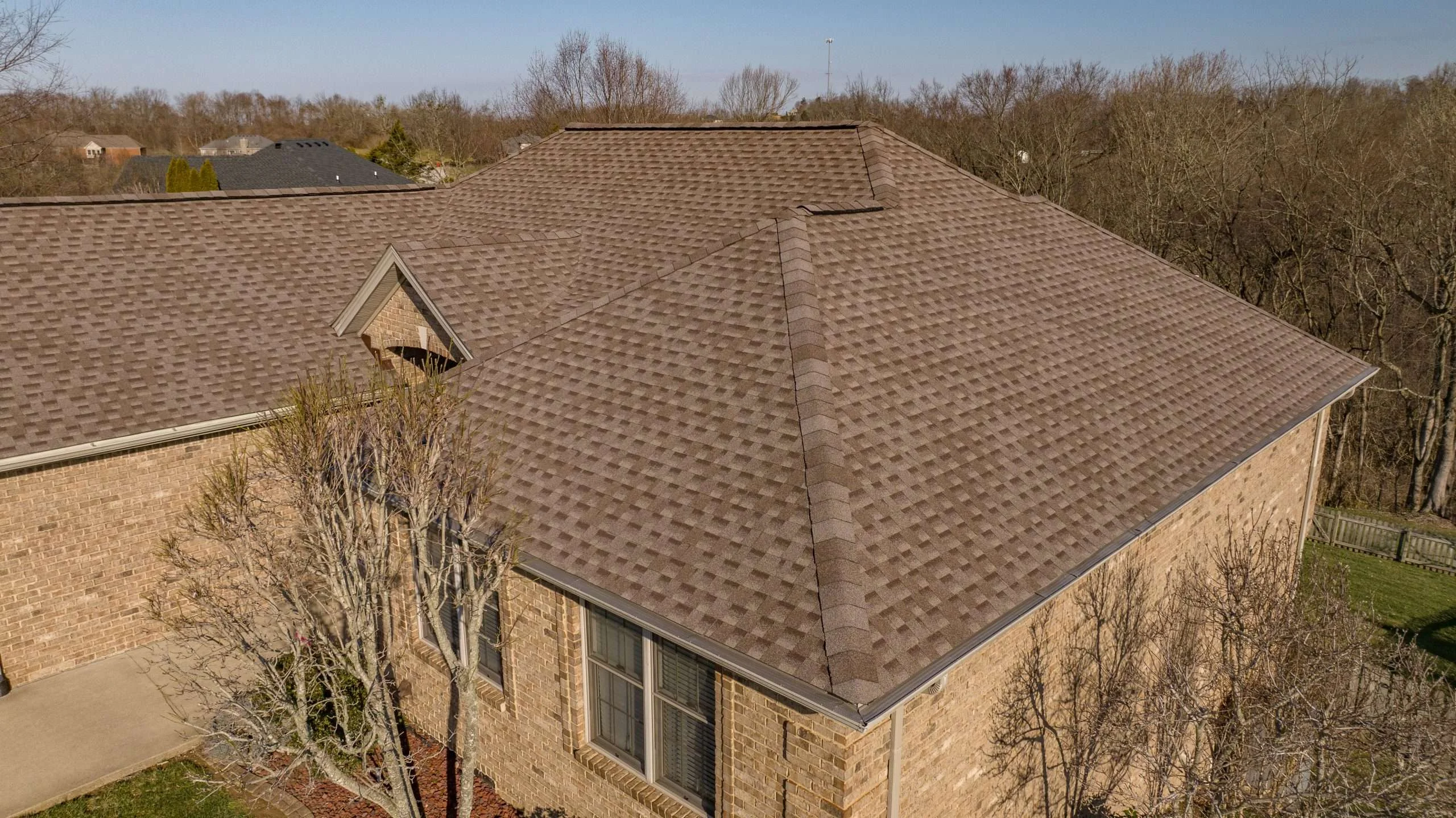 Close-up view of a Richmond home's Mission Brown roof, installed by a trusted Richmond roofing contractor.