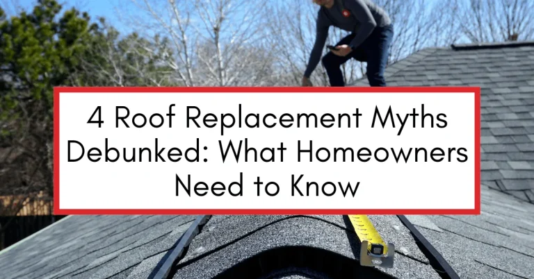A roofing contractor inspecting a roof with a measuring tape, debunking common roof replacement myths.