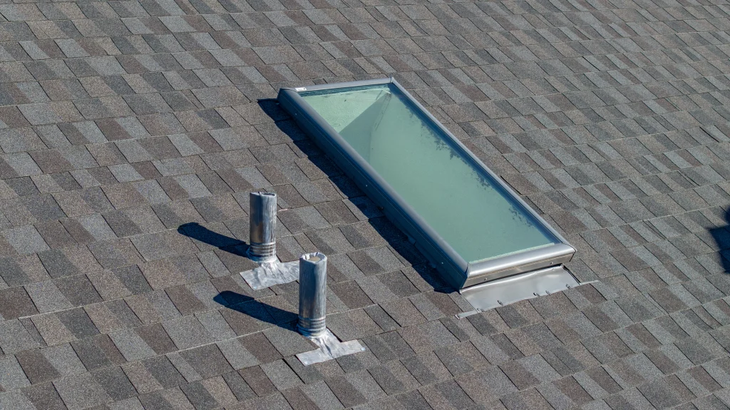 Skylight with visible condensation on a residential shingle roof in Richmond KY, suggesting the need for skylight repair or replacement.