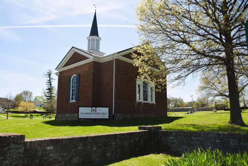 Historic church at Old Fort Harrod State Park in Harrodsburg, KY