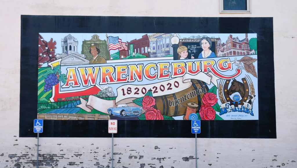 Colorful mural celebrating Lawrenceburg’s history and bicentennial