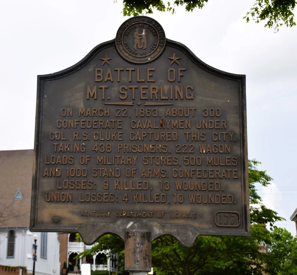 Historical marker for the Battle of Mt. Sterling in Kentucky