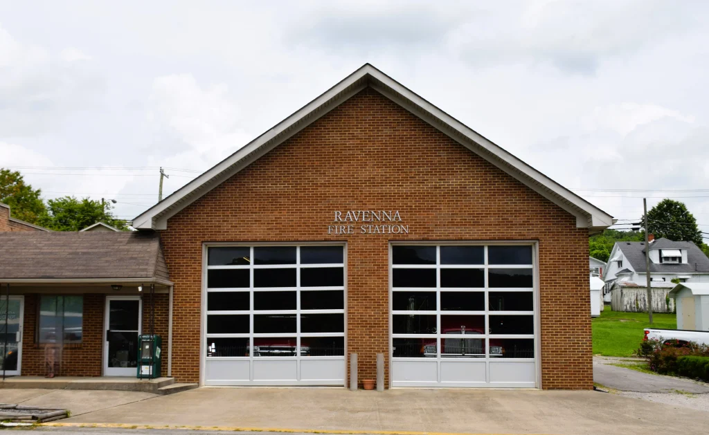 Brick exterior of the Ravenna Fire Station in Kentucky