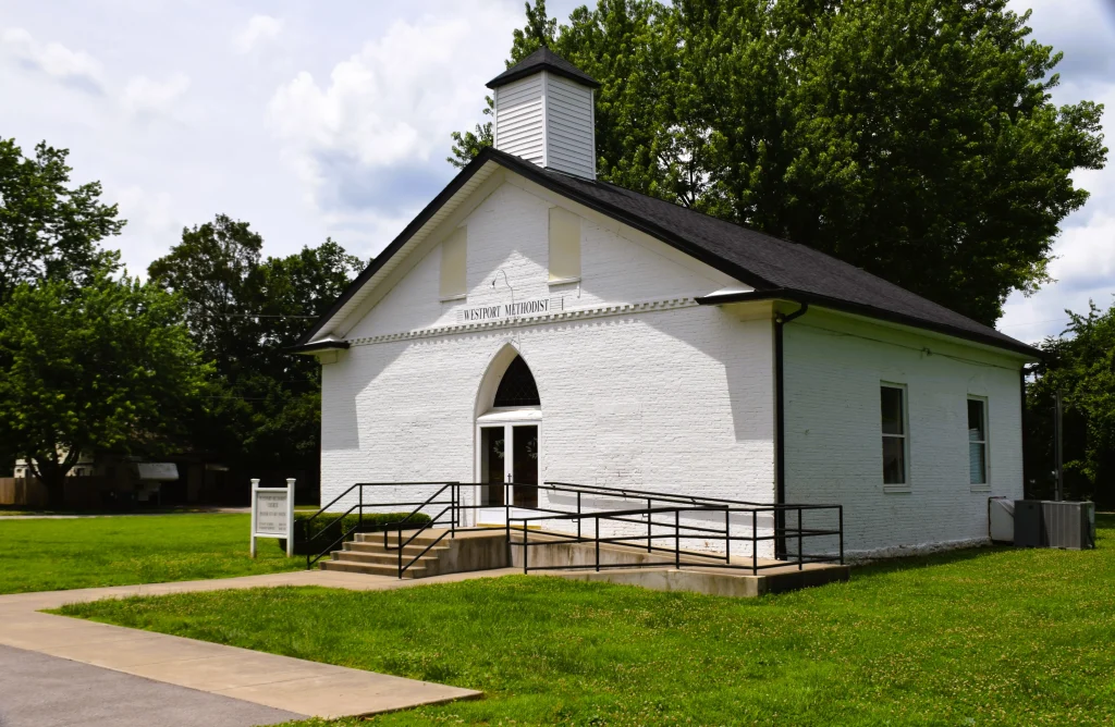 Westport Methodist Church with freshly replaced black asphalt roof