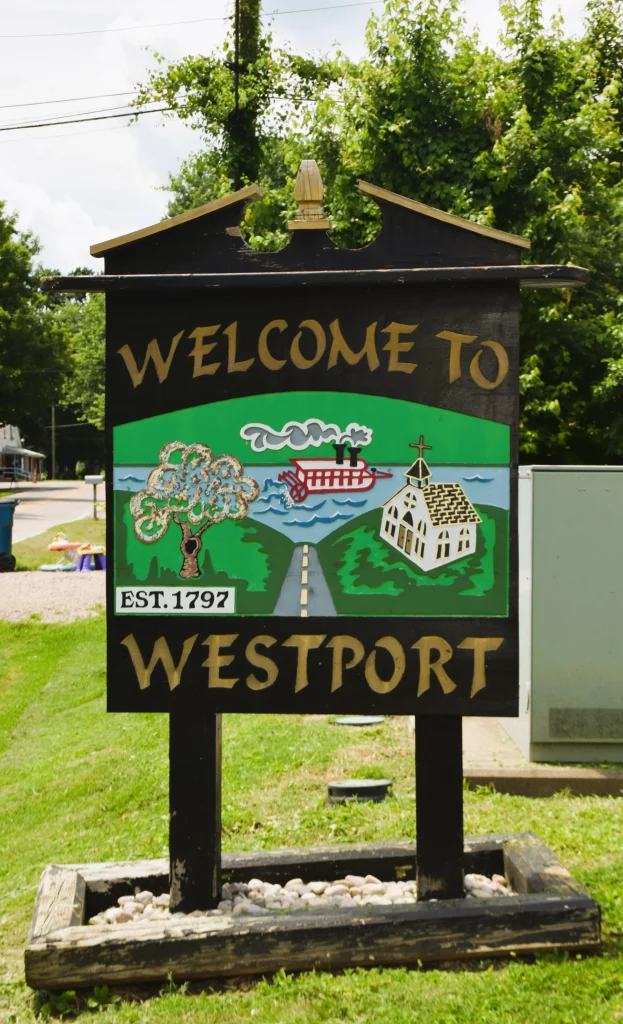 Welcome to Westport Kentucky sign, near homes needing roofing services