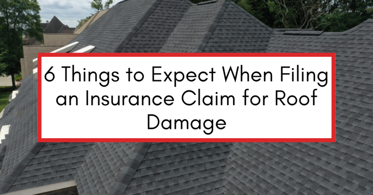 Homeowner reviewing roof damage with an insurance adjuster, clipboard in hand, inspecting shingles and taking notes for a claim.