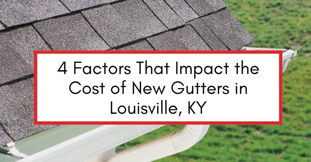 Close-up of house roof with asphalt shingles and white gutter system illustrating factors that affect new gutter costs in Louisville KY