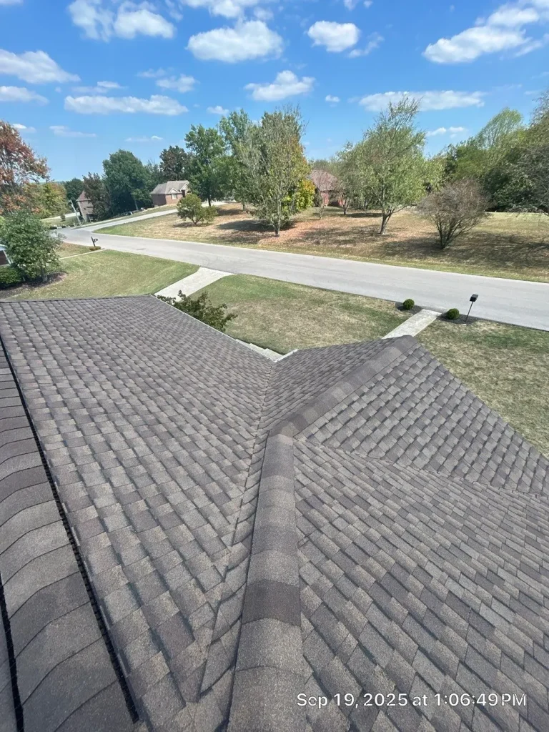 Roof ridge line with asphalt shingles on residential home in Richmond KY