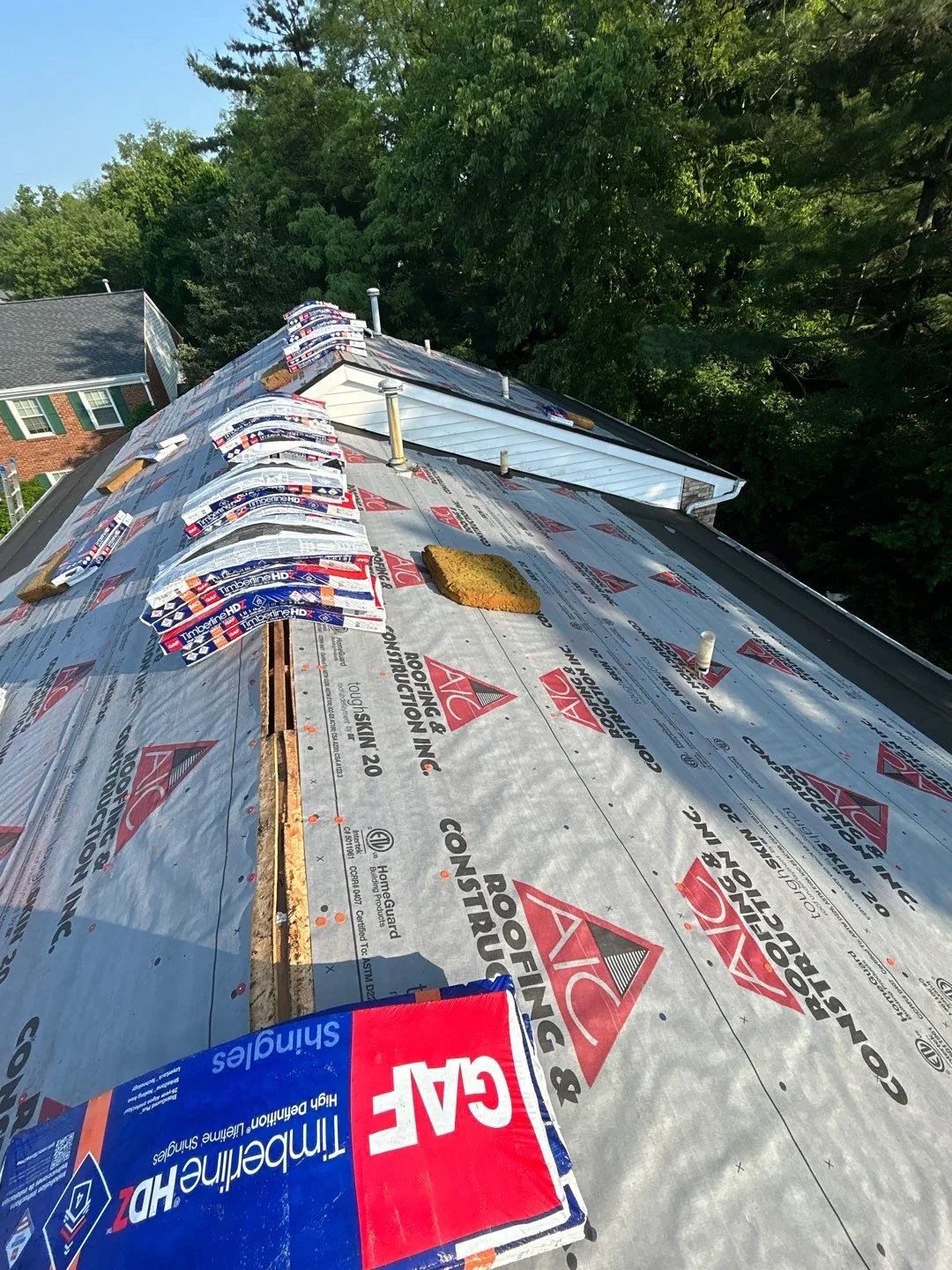 AIC Roofing and Construction branded synthetic underlayment installed on a Richmond, KY roof