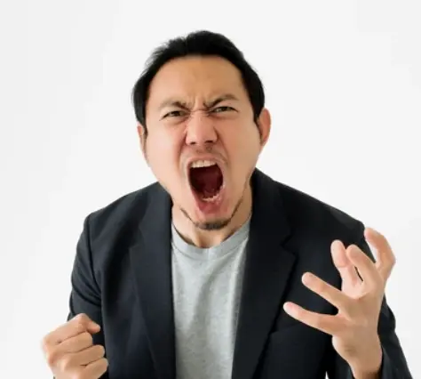 Angry commercial property tenant shouting with raised fist