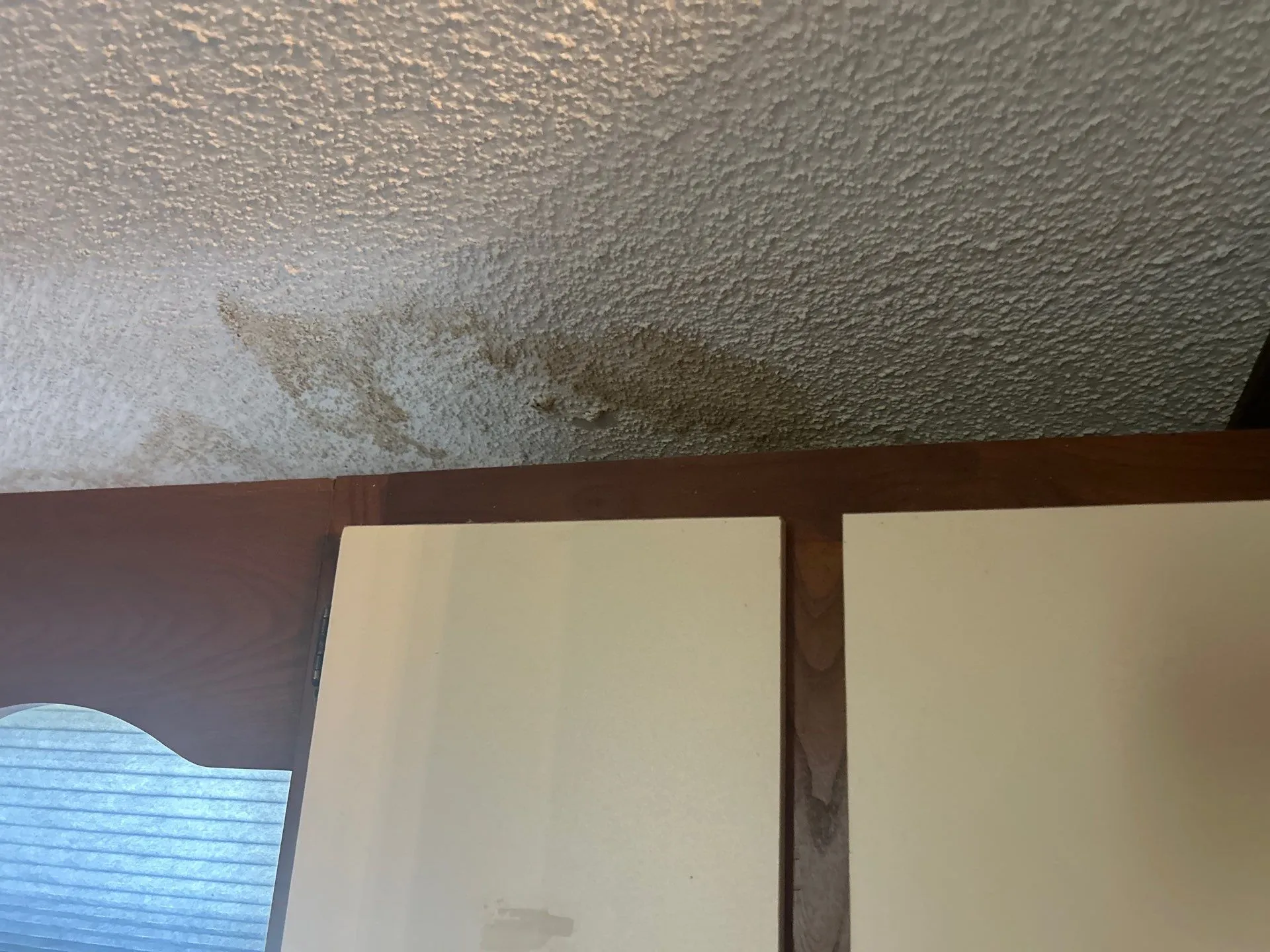 Brown water stain on a textured ceiling from a roof leak in Mt. Sterling, KY