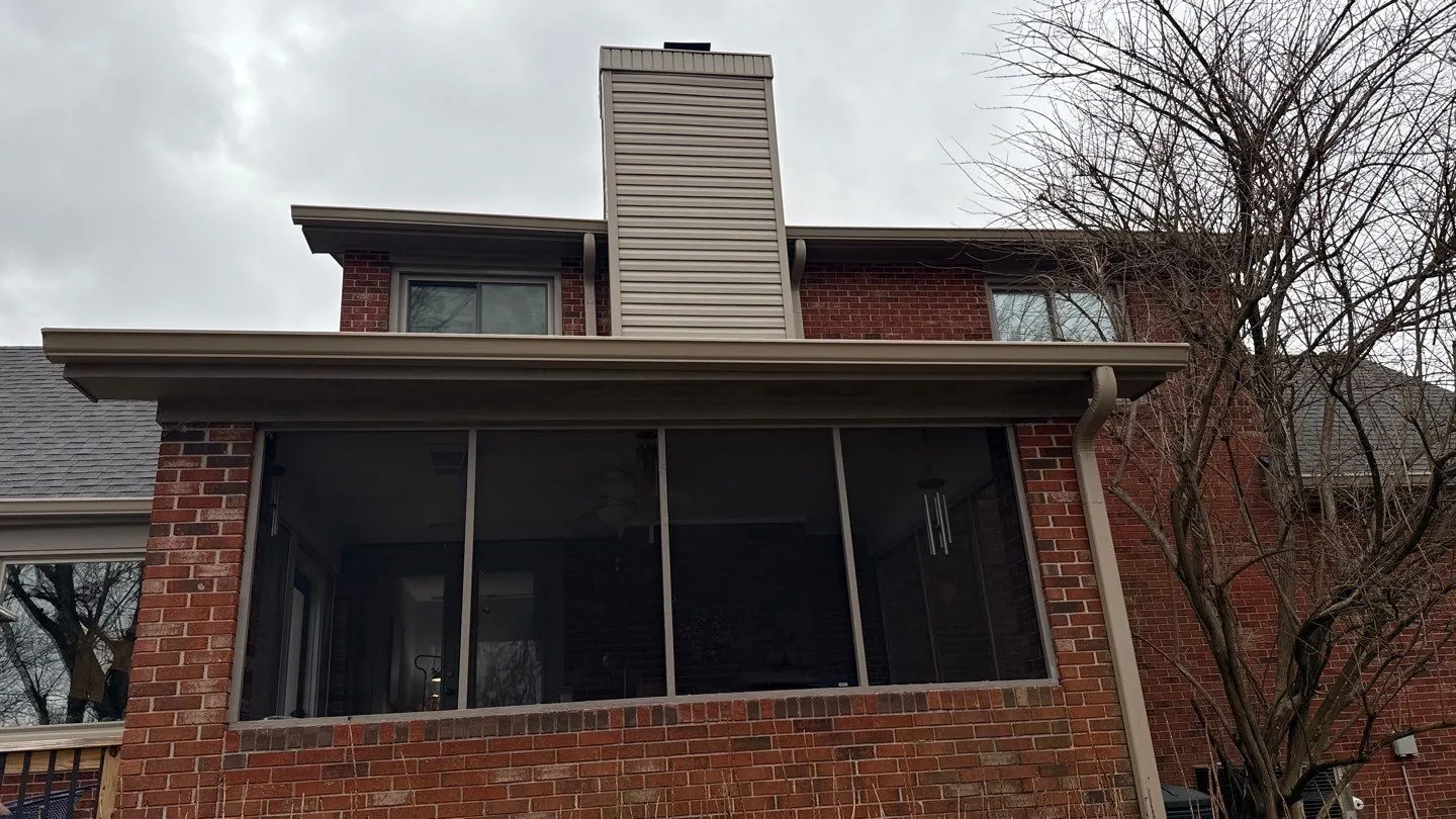 Seamless gutters and downspout on a two-story brick home in Mt. Sterling, KY.